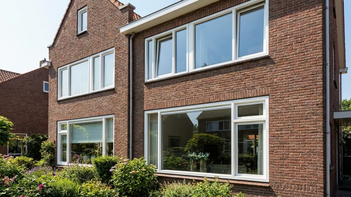 Moderne witte kunststof kozijnen in Nederlandse gevel