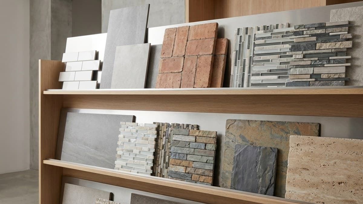 Verschillende tegelsoorten: keramiek, porselein, terracotta en natuursteen