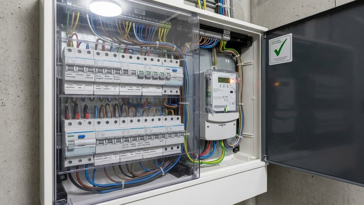 Moderne meterkast met netjes georganiseerde groepen