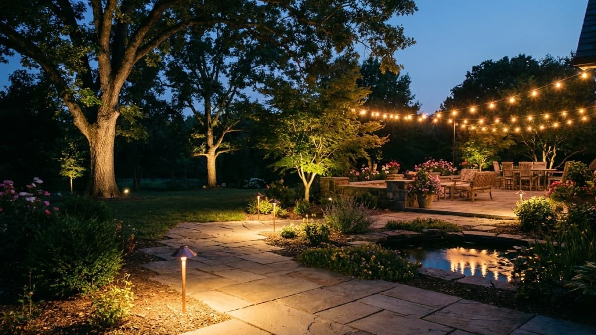 Tuinverlichting in de schemering met sfeervolle lampen