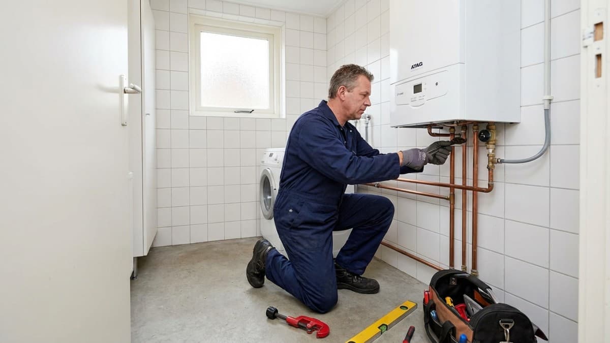 Installateur monteert CV ketel aan de muur