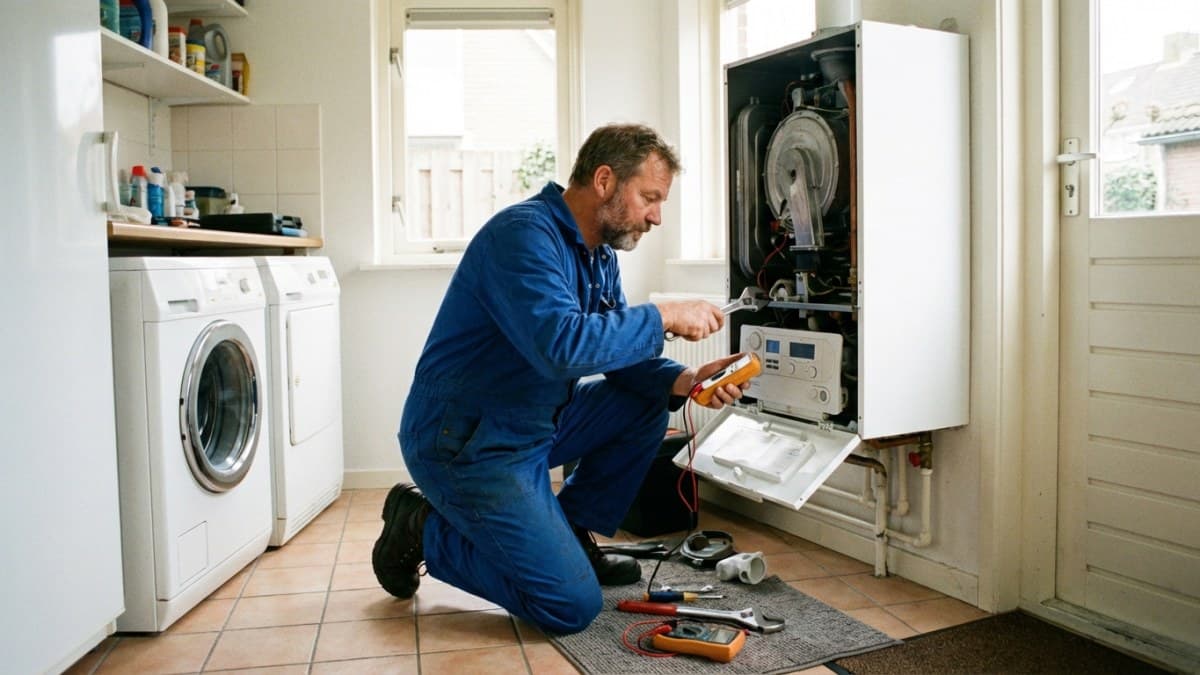 Monteur voert onderhoud uit aan CV ketel