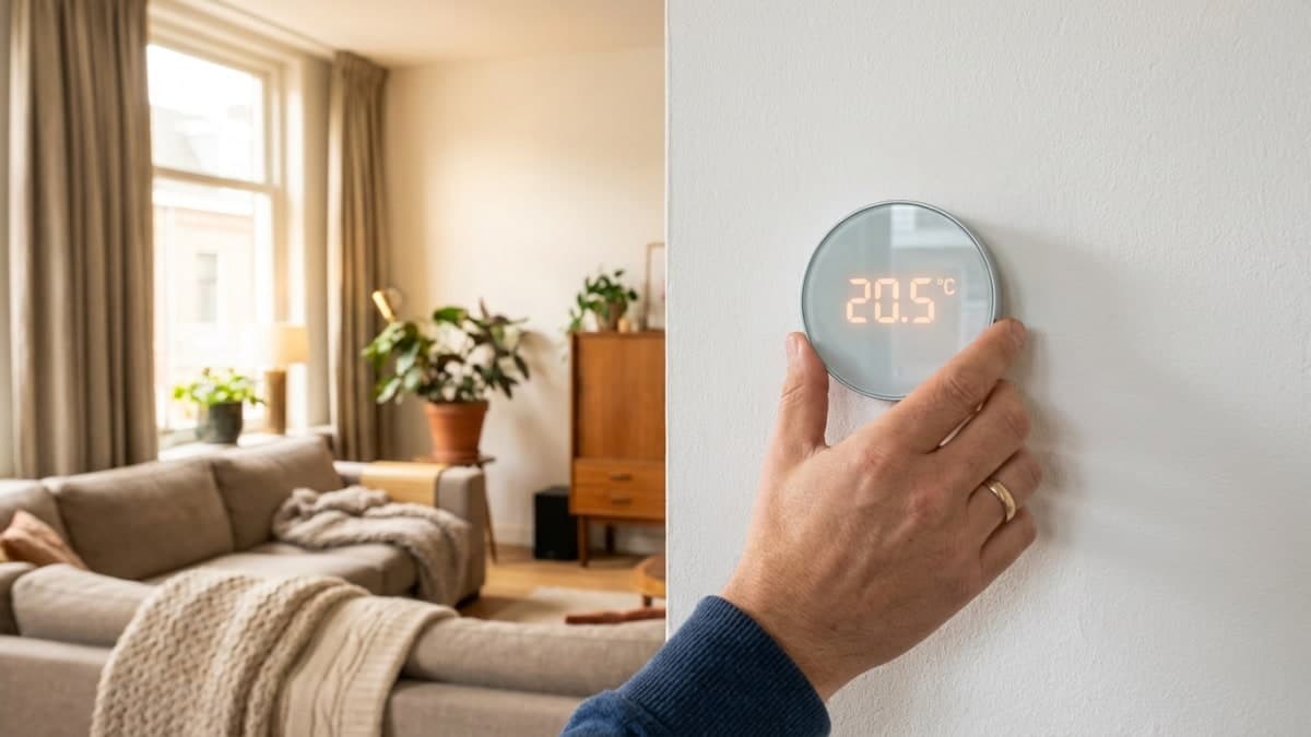 Hand bedient slimme thermostaat in woonkamer