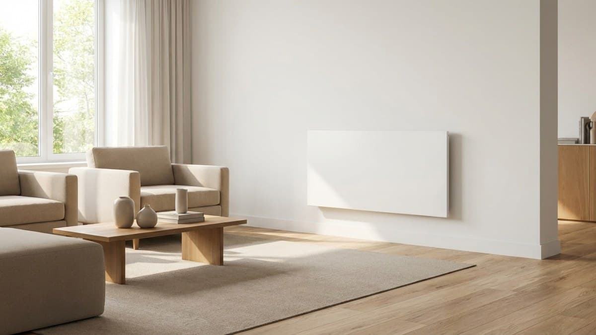 Infrarood paneel aan de muur in moderne woonkamer