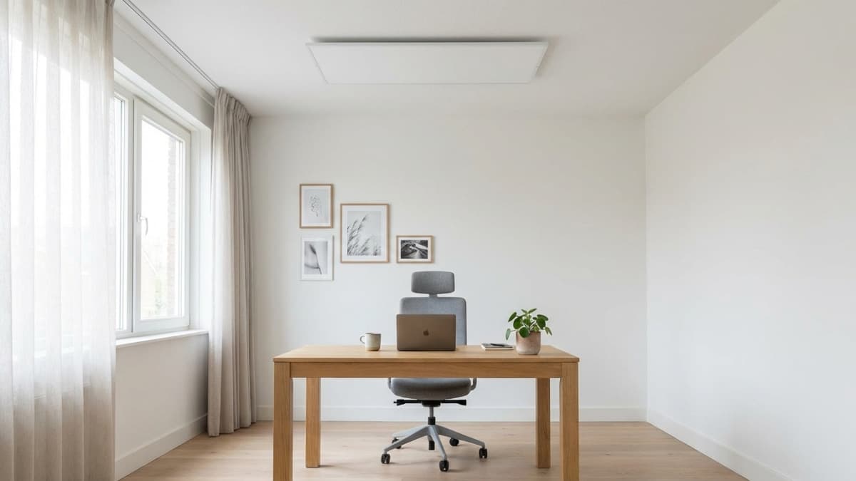 Infrarood paneel aan plafond in thuiskantoor