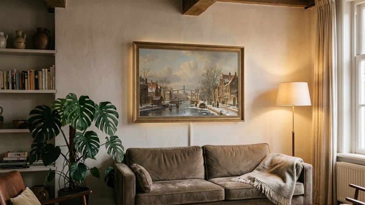 Decoratief infrarood paneel als kunstwerk in woonkamer