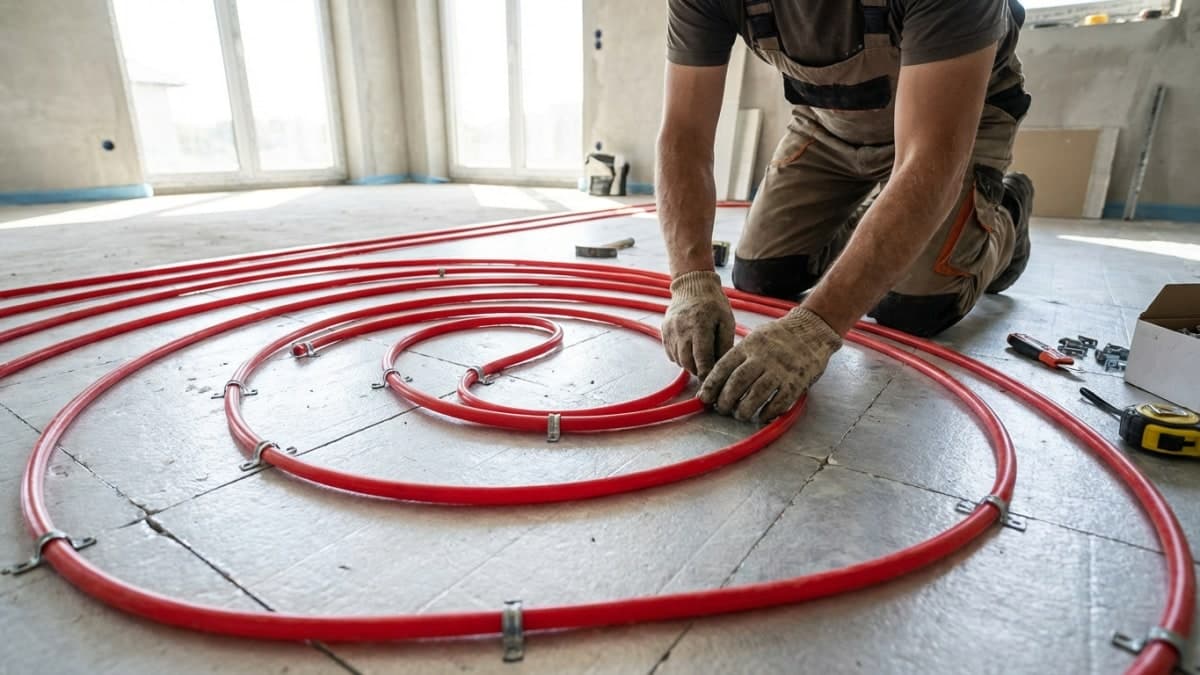 Installatie van watervloerverwarming buizen