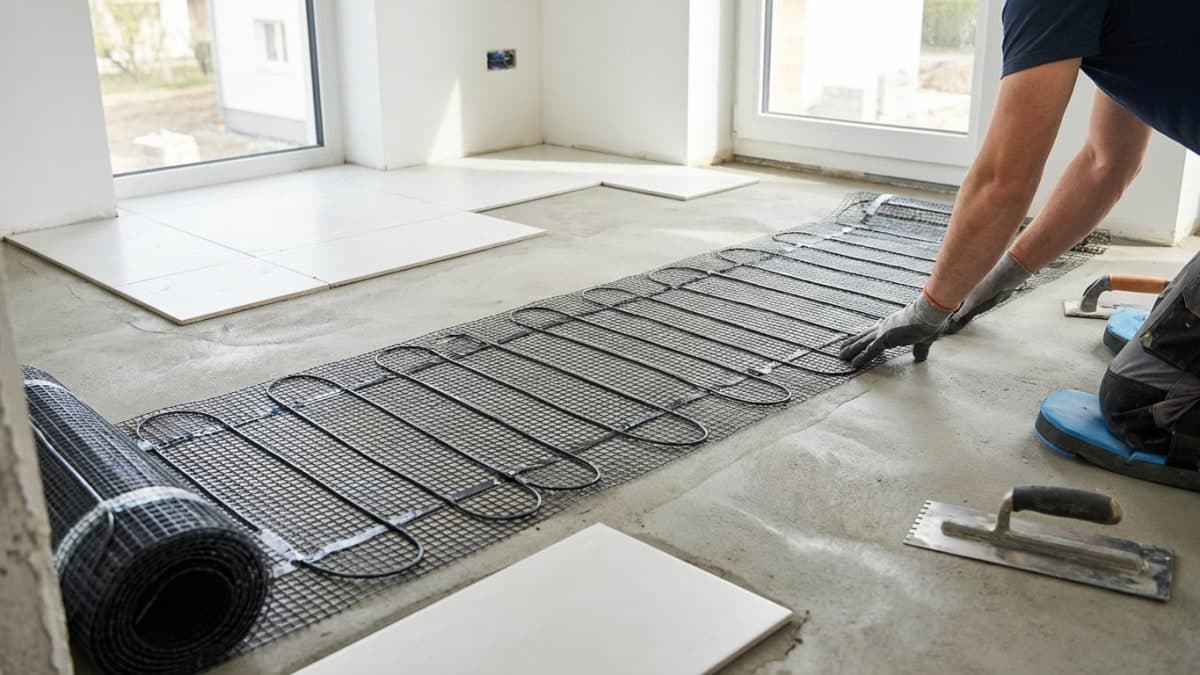 Elektrische vloerverwarmingsmat in badkamer