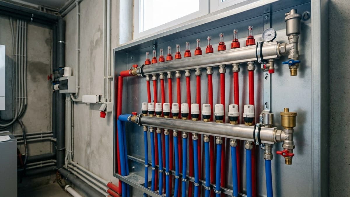 Vloerverwarming verdeler met aansluitingen