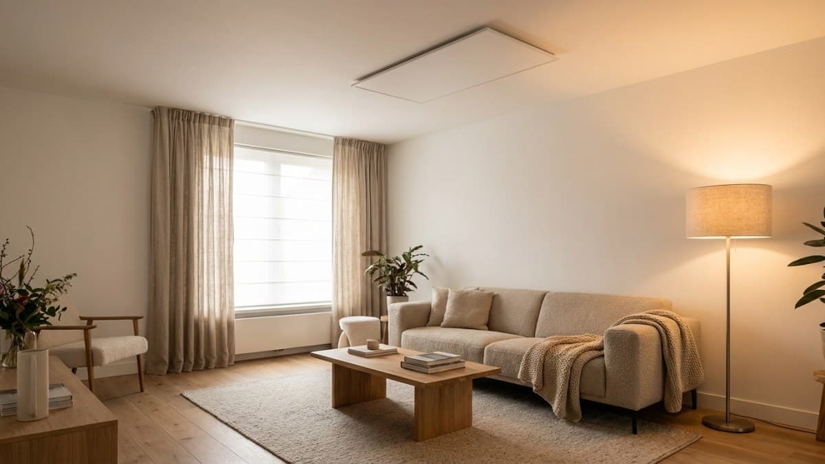 Infrarood paneel aan plafond in woonkamer