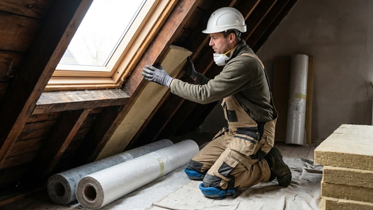 Vakman plaatst dakisolatie