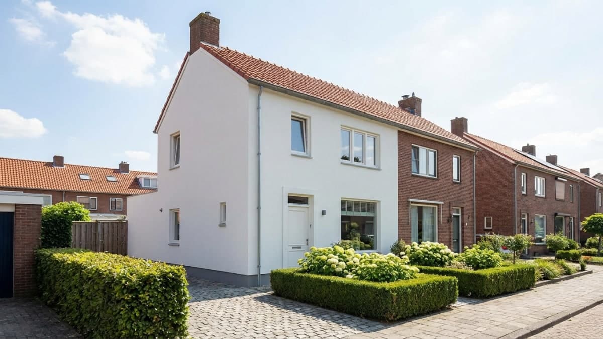 Nederlandse rijwoning met nieuw aangebrachte gevelisolatie