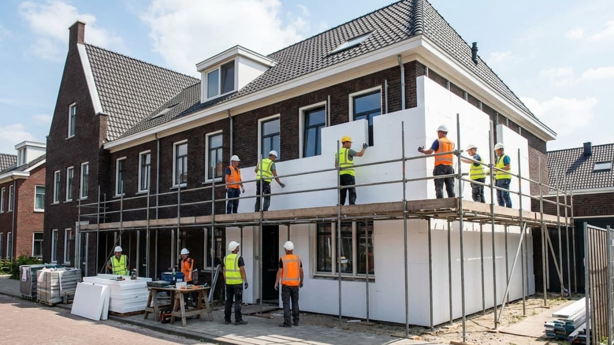 Montage van isolatieplaten op buitengevel