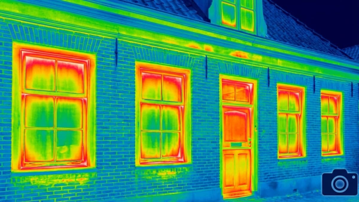 Warmtebeeld toont warmteverlies door oude ramen