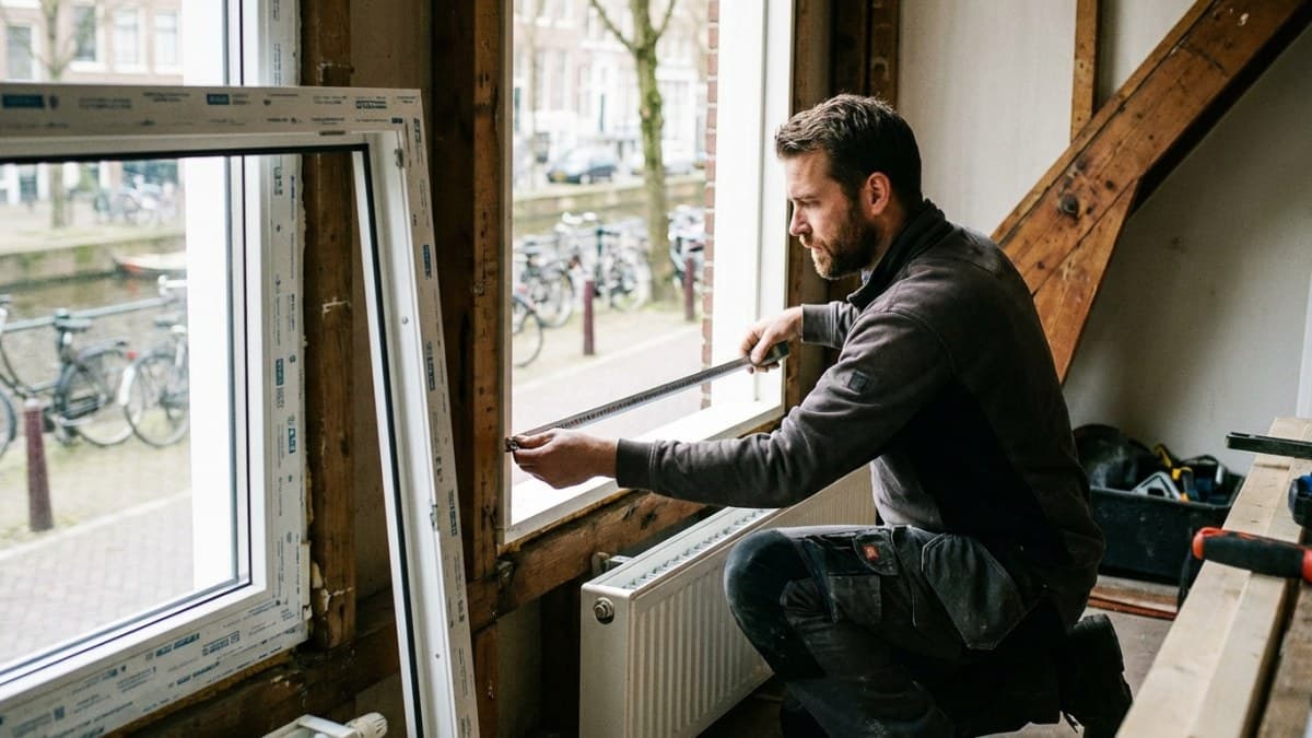 Vakman meet kozijnopening voor nieuwe kozijnen