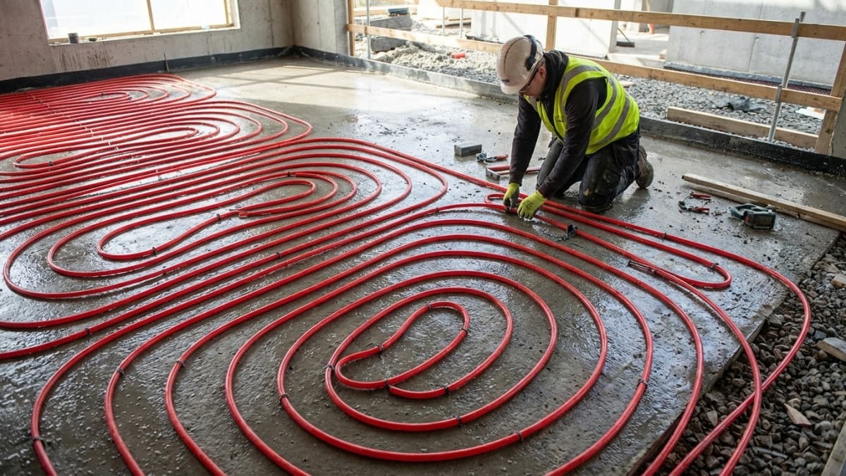 Vloerverwarming buizen in betonvloer