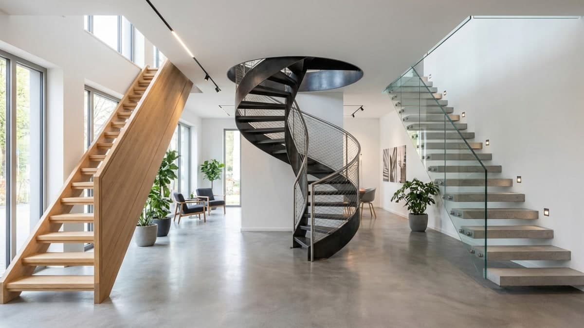 Verschillende trapsoorten: rechte trap, spiltrap en zwevende trap