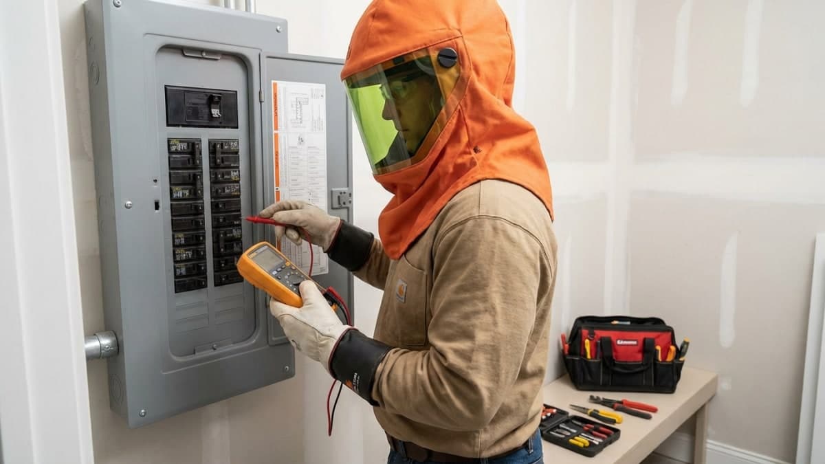 Elektricien inspecteert meterkast