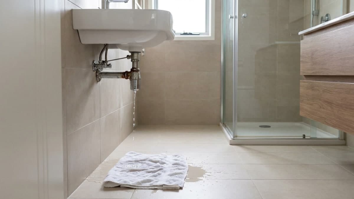 Waterlekkage onder wastafel in badkamer