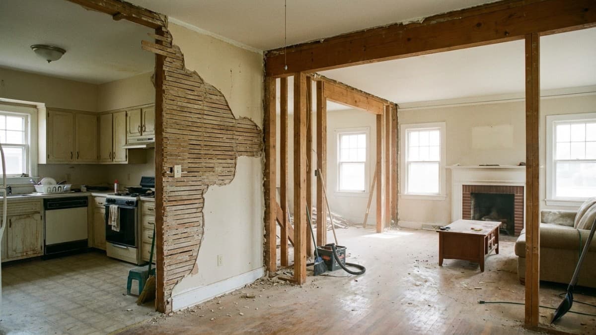 Interieur verbouwing met open doorbraak tussen kamers