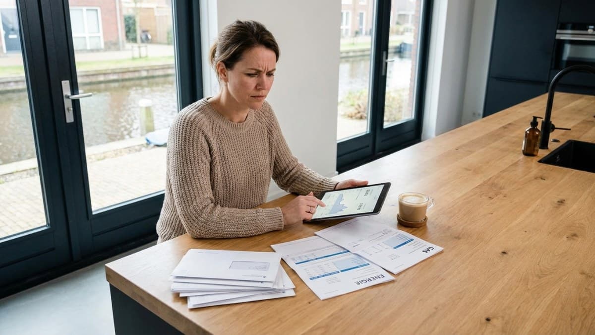 Persoon bekijkt energierekening op tablet